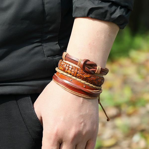 charm bracelets bohemia men leather bracelet 4 pieces handmade braided rope braslet adjustable male braclet set gift for boyfriend husband j, Golden;silver
charm bracelets bohemia men leather bracelet 4 pieces handmade braided rope braslet adjustable male braclet set gift for boyfriend husband j, Golden;silver