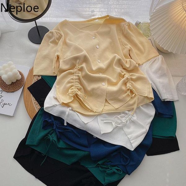 women's knits & tees neploe both sides drawstring pleated design knit women summer korean temperament v-neck cardigan single breasted, White
women's knits & tees neploe both sides drawstring pleated design knit women summer korean temperament v-neck cardigan single breasted, White