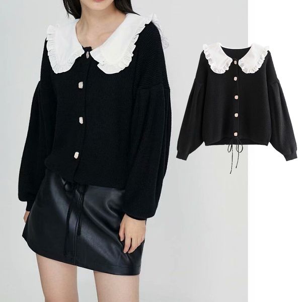 women's two piece pants za women autumn splicing doll collar hollow-carved design knitted winter knitted sweaters long sleeve casu, White
women's two piece pants za women autumn splicing doll collar hollow-carved design knitted winter knitted sweaters long sleeve casu, White