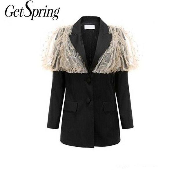 getspring women blazer single breasted long sleeve ladies black coat mesh spliced women's slim suit jacket retro 210601, White;black
getspring women blazer single breasted long sleeve ladies black coat mesh spliced women's slim suit jacket retro 210601, White;black
