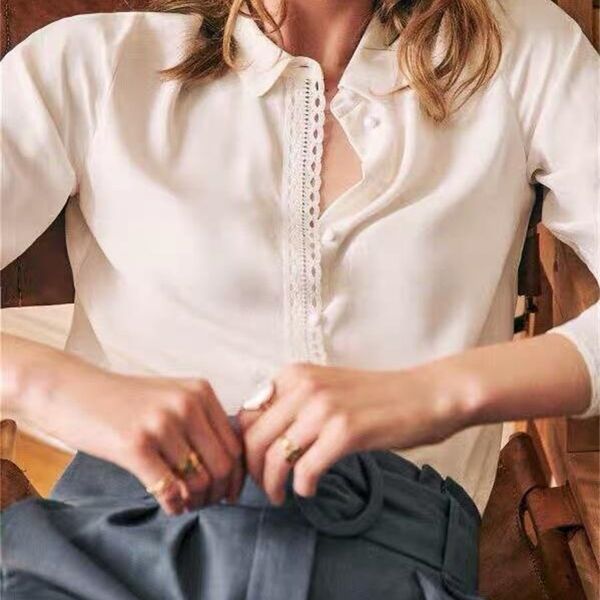 shirt water-soluble lace silk 9vof, White