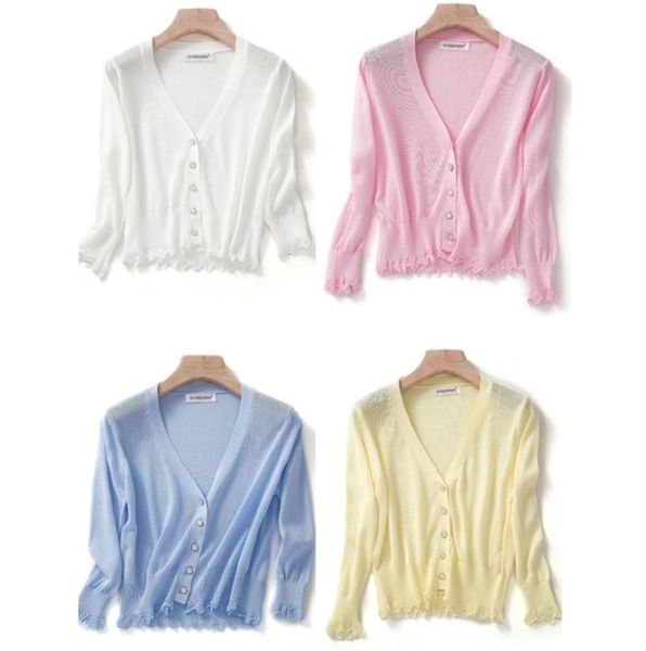 women's knits & tees cardigan ice silk knit sweater women summer short outer wear sun protection coat shawl thin section, White
women's knits & tees cardigan ice silk knit sweater women summer short outer wear sun protection coat shawl thin section, White