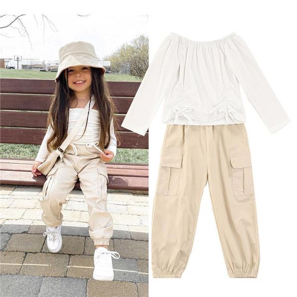 clothing sets 2pcs children girls casual sweet clothes set, spring fall beige off-the-shoulder long sleeve + khaki cargo pants, 1-6 yea, White
clothing sets 2pcs children girls casual sweet clothes set, spring fall beige off-the-shoulder long sleeve + khaki cargo pants, 1-6 yea, White