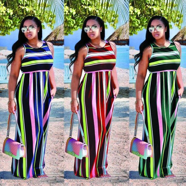 women striped print summer maxi dress boho sleeveless o-neck tank long beach floor-length chic casual day dresses vestidos, Black;gray
women striped print summer maxi dress boho sleeveless o-neck tank long beach floor-length chic casual day dresses vestidos, Black;gray