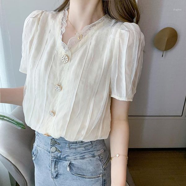 women's blouses & shirts elegant basic lace chiffon folds summer button solid for womens short sleeve clothing 2021 blusas female, White
women's blouses & shirts elegant basic lace chiffon folds summer button solid for womens short sleeve clothing 2021 blusas female, White