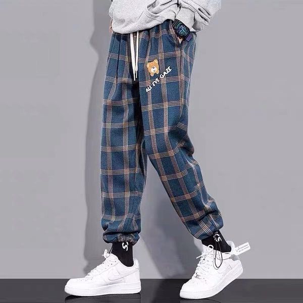 men's pants retro plaid male draping straight grid hip hop women couple checkered trousers loose casual drawstring sports, Black
men's pants retro plaid male draping straight grid hip hop women couple checkered trousers loose casual drawstring sports, Black