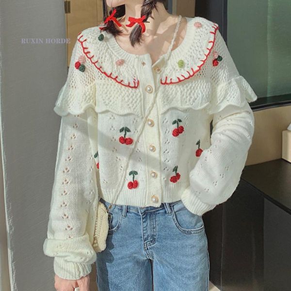 women's knits & tees christmas sweater cardigan lovely cherry women fall winter show thin ruffles hollow out brief paragraph sweet girl, White
women's knits & tees christmas sweater cardigan lovely cherry women fall winter show thin ruffles hollow out brief paragraph sweet girl, White