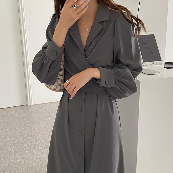 casual dresses elegant lady dress 2021 lapel notched collar long sleeve slim waist tie buttons ruched temperament office wear, Black;gray
casual dresses elegant lady dress 2021 lapel notched collar long sleeve slim waist tie buttons ruched temperament office wear, Black;gray