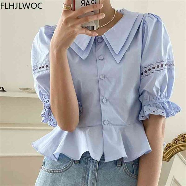 women's blouses & shirts ruffled summer basic office lady work women single breasted button solid hollow out peter pan collar top, White
women's blouses & shirts ruffled summer basic office lady work women single breasted button solid hollow out peter pan collar top, White