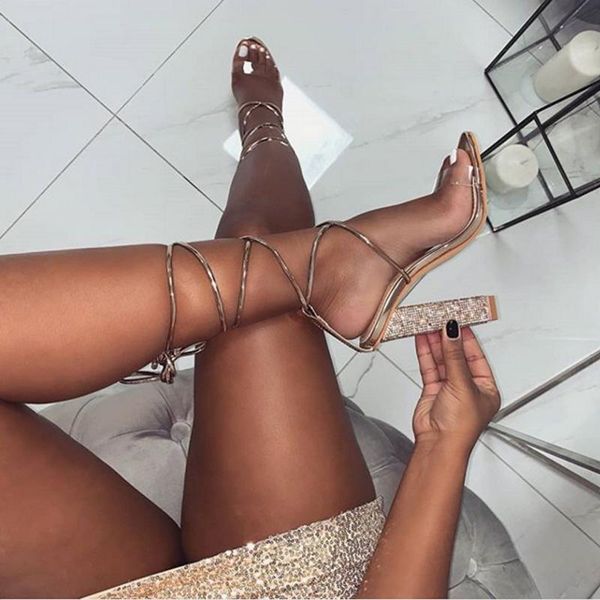 fashion gold sandals women transparent open toe cross bandage lace up ankle strap square block high heels crystal party pumps, Black
fashion gold sandals women transparent open toe cross bandage lace up ankle strap square block high heels crystal party pumps, Black