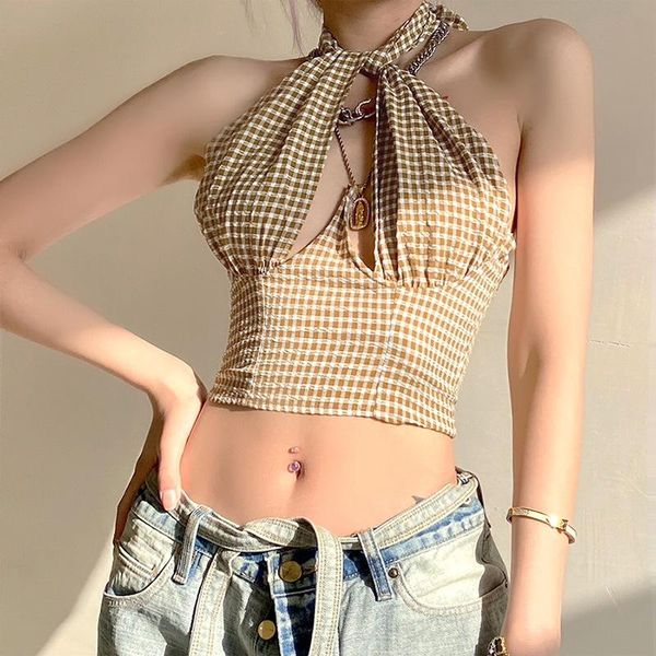 women's tanks & camis womens clothing crop casual plaid tank short hollow out pure color slim navel fashion halter vest backle, White
women's tanks & camis womens clothing crop casual plaid tank short hollow out pure color slim navel fashion halter vest backle, White