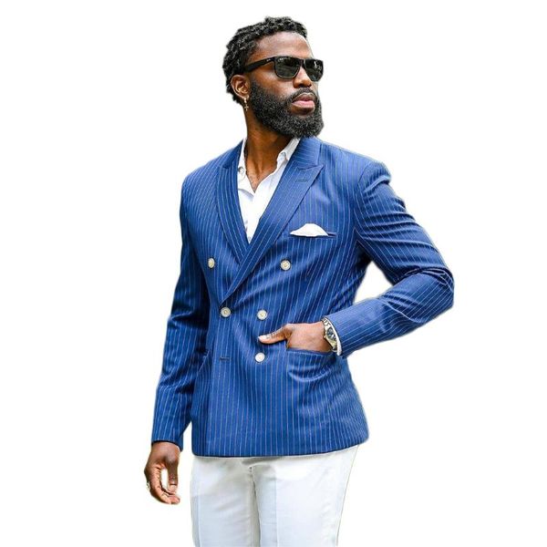 pieces spring men suits blue coat+white pant pinstripe tuxedos lapel double breast formal party custom made men's & blazers, White;black
pieces spring men suits blue coat+white pant pinstripe tuxedos lapel double breast formal party custom made men's & blazers, White;black
