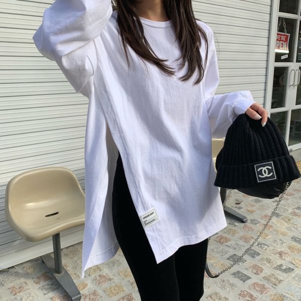 spring and autumn new simple loose bottoming shirt high slit mid-length versatile inner all-match tee womens white t-shirt
spring and autumn new simple loose bottoming shirt high slit mid-length versatile inner all-match tee womens white t-shirt