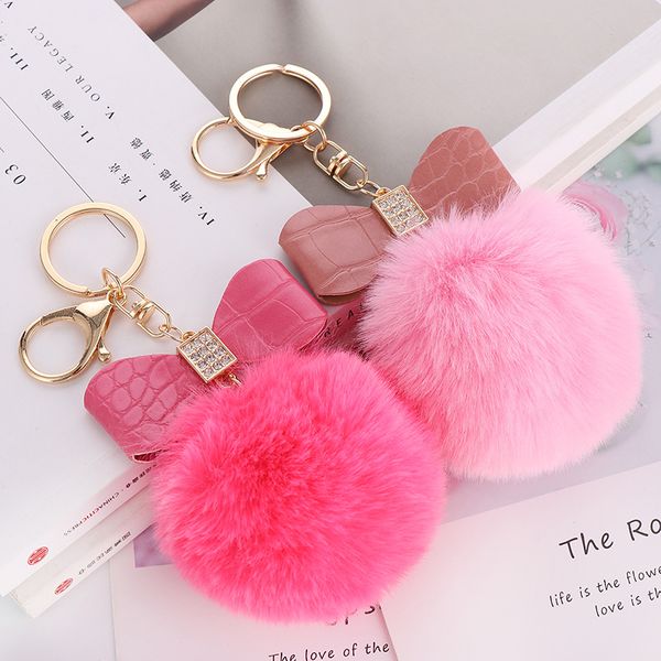 wholesale fur puff key holder plush ball shape pom gold leather bow tie keychain for kids women, Silver
wholesale fur puff key holder plush ball shape pom gold leather bow tie keychain for kids women, Silver
