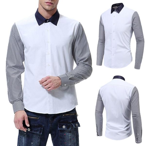 men's casual shirts 2022 striped long-sleeved shirt business loose plus size, White;black
men's casual shirts 2022 striped long-sleeved shirt business loose plus size, White;black