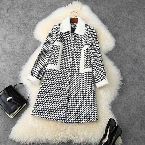 women's wool & blends european and american women's wear winter style long sleeve lapel single breasted fashionable plaid coat pj7, Black
women's wool & blends european and american women's wear winter style long sleeve lapel single breasted fashionable plaid coat pj7, Black