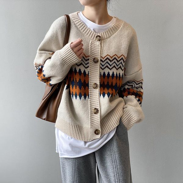 fairynatural ladies 2021 casual knitting jacquard jackets spring autumn korean women loose print button coats women's, Black;brown
fairynatural ladies 2021 casual knitting jacquard jackets spring autumn korean women loose print button coats women's, Black;brown