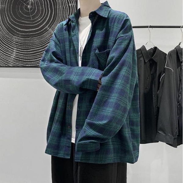 men's casual shirts spring japanese plaid shirt for men long sleeve hip hop trend retro wild loose harajuku couple korean clothes, White;black
men's casual shirts spring japanese plaid shirt for men long sleeve hip hop trend retro wild loose harajuku couple korean clothes, White;black