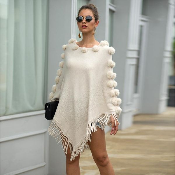 women's sweaters sweater women tassel cloak shawl wool ball round neck pullover solid color 2021 autumn winter, White;black
women's sweaters sweater women tassel cloak shawl wool ball round neck pullover solid color 2021 autumn winter, White;black