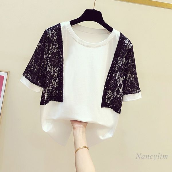t shirt black lace stitching round neck short-sleeved white t-shirt women's summer casual all-matching ropa mujer
t shirt black lace stitching round neck short-sleeved white t-shirt women's summer casual all-matching ropa mujer