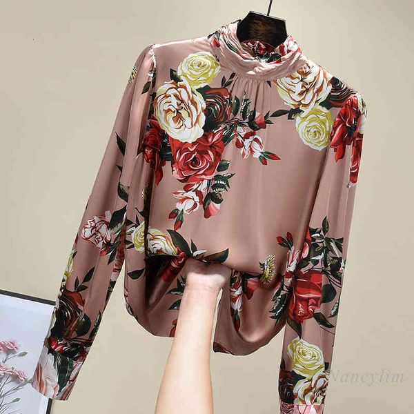 blouses spring clothing fashion big floral print shirt women's lady's sweet turtleneck long sleeve blusas femme, White
blouses spring clothing fashion big floral print shirt women's lady's sweet turtleneck long sleeve blusas femme, White