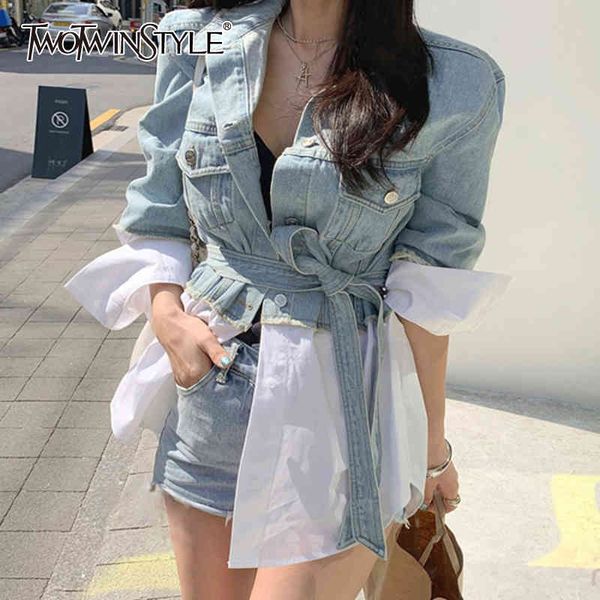 patchwork casual denim jacket for women lapel long sleeve with sashes oversized coat female autumn fashion 210524, Black;brown
patchwork casual denim jacket for women lapel long sleeve with sashes oversized coat female autumn fashion 210524, Black;brown