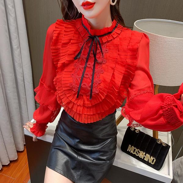 women's blouses & shirts blusas mujer chiffon 2021 autumn stand collar pullover lace long sleeve blouse shirt up ruffle women 05b, White
women's blouses & shirts blusas mujer chiffon 2021 autumn stand collar pullover lace long sleeve blouse shirt up ruffle women 05b, White