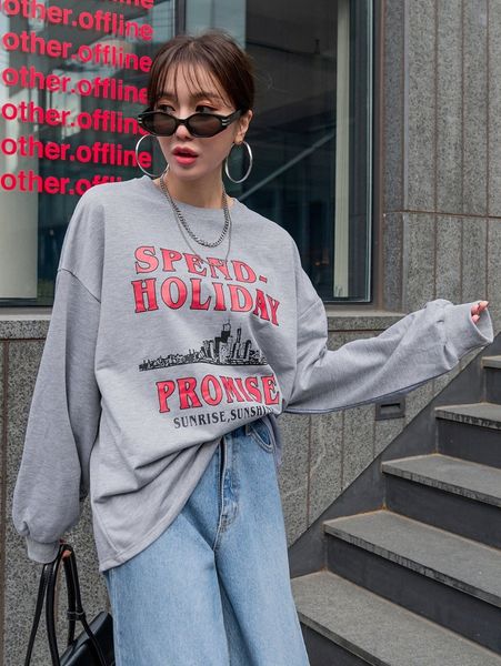 dazy building and letter graphic drop shoulder sweatshirt m1ss#, White;black 
dazy building and letter graphic drop shoulder sweatshirt m1ss#, White;black