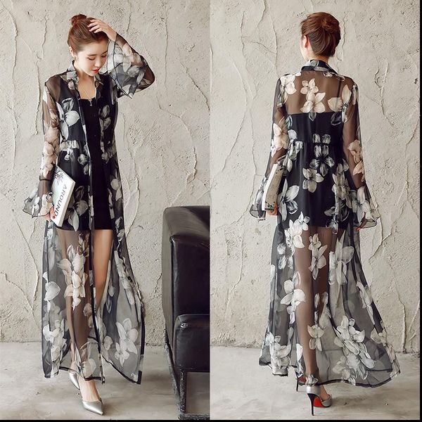 plus size thin flower women blouses printed chiffon cardigan maxi poncho summer fashion female long kimonos outwear coat, White
plus size thin flower women blouses printed chiffon cardigan maxi poncho summer fashion female long kimonos outwear coat, White