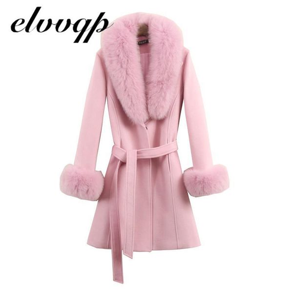 women's wool & blends plus size woman autumn winter elegant woolen coat female long section slim belt large detachable fur coll, Black
women's wool & blends plus size woman autumn winter elegant woolen coat female long section slim belt large detachable fur coll, Black