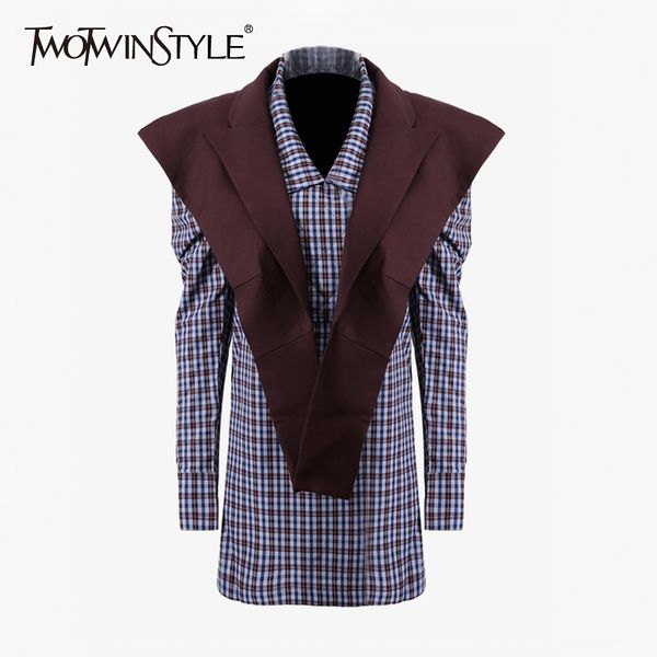 twotwinstyle vintage plaid shirt for women lapel puff long sleeve casual blouse female autumn fashionable clothing 210517, White
twotwinstyle vintage plaid shirt for women lapel puff long sleeve casual blouse female autumn fashionable clothing 210517, White