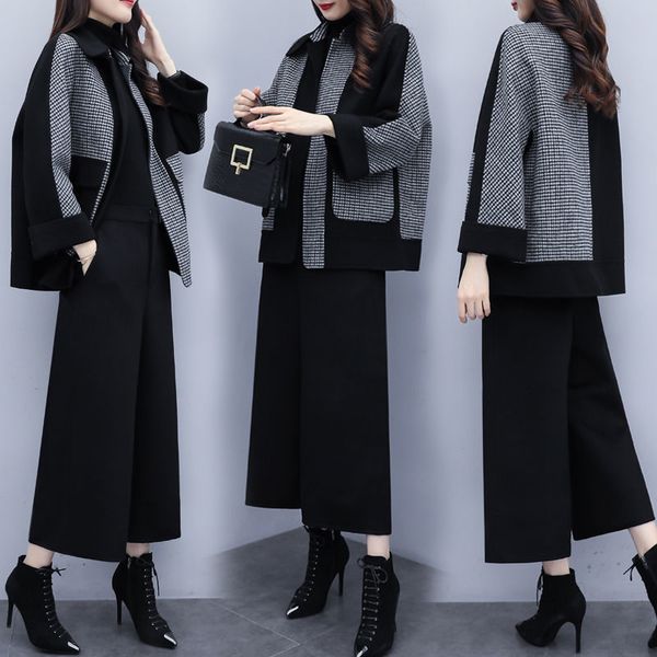 women's two piece pants ensemble women's suits fall and winter wool of two garments suit size big plaid pants wide-leg fashion clo, White
women's two piece pants ensemble women's suits fall and winter wool of two garments suit size big plaid pants wide-leg fashion clo, White