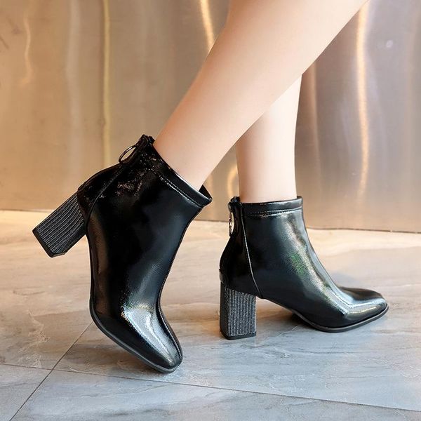 boots fashion women high heels ankle female patent leather square winter crystal shoes woman botines mujer, Black
boots fashion women high heels ankle female patent leather square winter crystal shoes woman botines mujer, Black