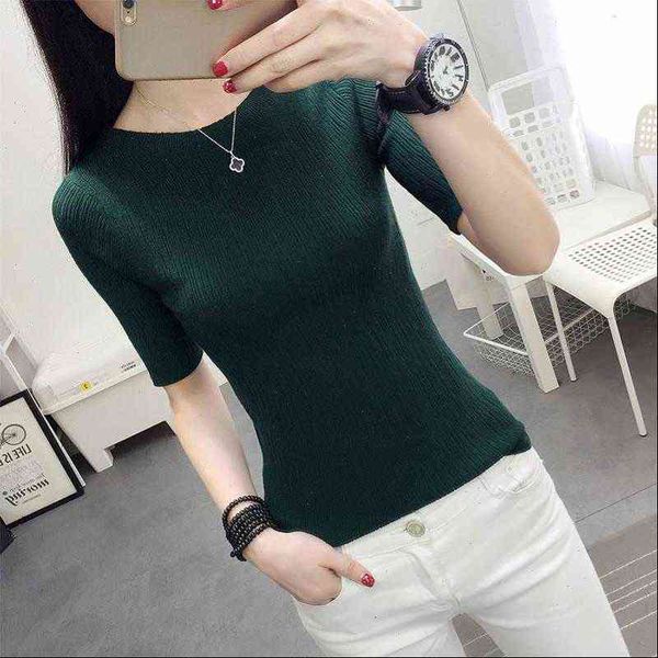 women sweaters half sleeve cotton crewneck sweater female head shirt five solid tight thin repair, White;black
women sweaters half sleeve cotton crewneck sweater female head shirt five solid tight thin repair, White;black