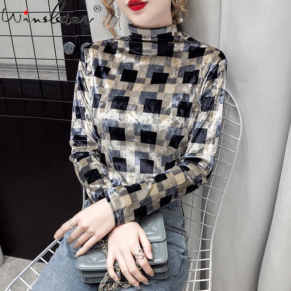 women's t-shirt spring fall european style girls fashion turtleneck veet plaid print women bottoming shirt tees 2021 t12, White
women's t-shirt spring fall european style girls fashion turtleneck veet plaid print women bottoming shirt tees 2021 t12, White