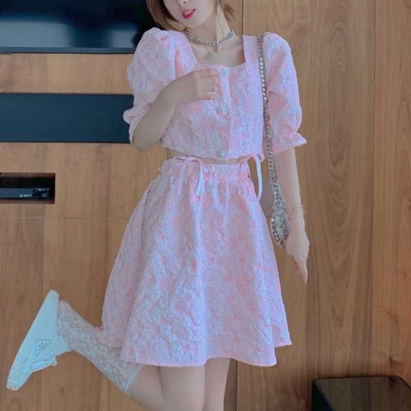 summer women's two piece set sweet pink puff sleeve short + high waist a-line mini skirt ladies suits 210526, White
summer women's two piece set sweet pink puff sleeve short + high waist a-line mini skirt ladies suits 210526, White