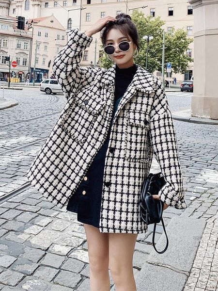 women's wool & blends 2021 autumn and winter style korean student loose houndstooth woolen fabric coat women plus size, Black
women's wool & blends 2021 autumn and winter style korean student loose houndstooth woolen fabric coat women plus size, Black