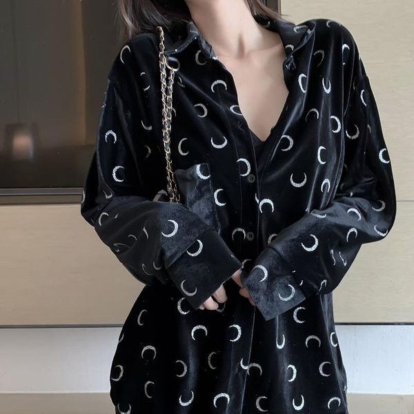 womens blouses velour blouse women long sleeve lapel ladies loose female velvet shirts crescent pattern hipster streetwear, White
womens blouses velour blouse women long sleeve lapel ladies loose female velvet shirts crescent pattern hipster streetwear, White