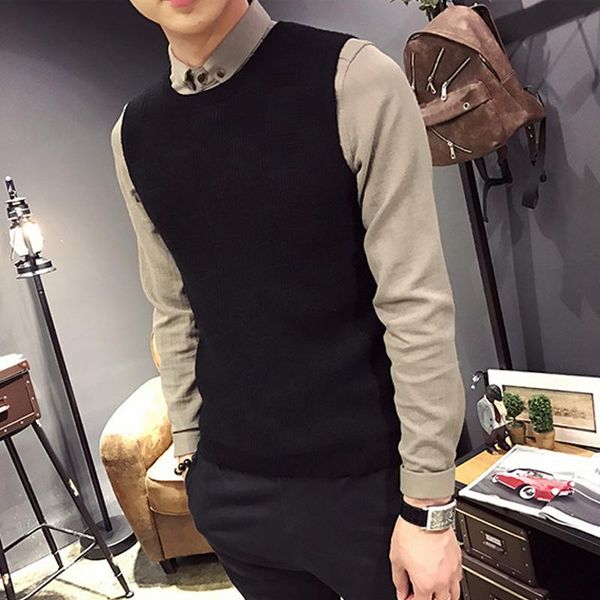 korean style man sweaters fashion slim crewneck winter pullover knitted harajuku pull hiver men's clothing db60my vests, Black;white
korean style man sweaters fashion slim crewneck winter pullover knitted harajuku pull hiver men's clothing db60my vests, Black;white