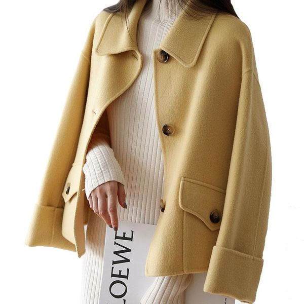 women's wool & blends double-sided woolen coat women short overcoat casual ladies coats autumn winter vintage streetwear jacket female, Black
women's wool & blends double-sided woolen coat women short overcoat casual ladies coats autumn winter vintage streetwear jacket female, Black