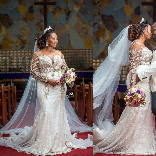 2021 african plus size mermaid wedding dresses bridal gowns arabic aso ebi luxurious full lace silver crystal beaded sheer jewel neck illusi, White
2021 african plus size mermaid wedding dresses bridal gowns arabic aso ebi luxurious full lace silver crystal beaded sheer jewel neck illusi, White