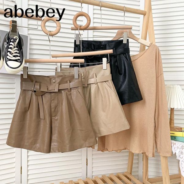 women's shorts fashion versatile solid color pu high waist pleated casual wide leg with belt 2021 spring autumn, White;black
women's shorts fashion versatile solid color pu high waist pleated casual wide leg with belt 2021 spring autumn, White;black