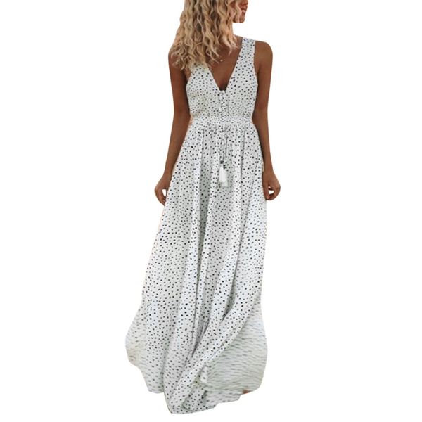 women dress summer sleeveless dot print tassels deep v neck long beach maxi cute slim elegant dress, Black;gray
women dress summer sleeveless dot print tassels deep v neck long beach maxi cute slim elegant dress, Black;gray
