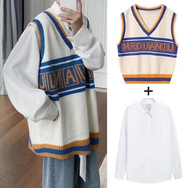 men's vests two-piece suit sleeveless knit sweater vest college style male student korean loose autumn clothing wool sweaters, Black;white
men's vests two-piece suit sleeveless knit sweater vest college style male student korean loose autumn clothing wool sweaters, Black;white
