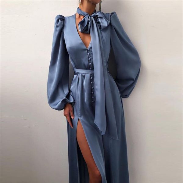 summer fashion deep v neck women dress split long elegant button lantern sleeve party solid office dresses, Black;gray
summer fashion deep v neck women dress split long elegant button lantern sleeve party solid office dresses, Black;gray