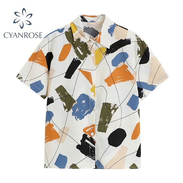 women's summer blouses hand-painted retro short sleeve beach cardigan shirts female casual streetwear holiday blusas mujer 210430, White
women's summer blouses hand-painted retro short sleeve beach cardigan shirts female casual streetwear holiday blusas mujer 210430, White