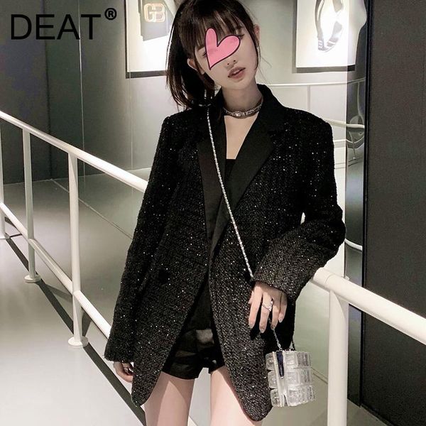 women's suits & blazers deat 2021 autumn winter fashion casual black bright silk knitted long sleeve suit coat women temperament tweed, White;black
women's suits & blazers deat 2021 autumn winter fashion casual black bright silk knitted long sleeve suit coat women temperament tweed, White;black