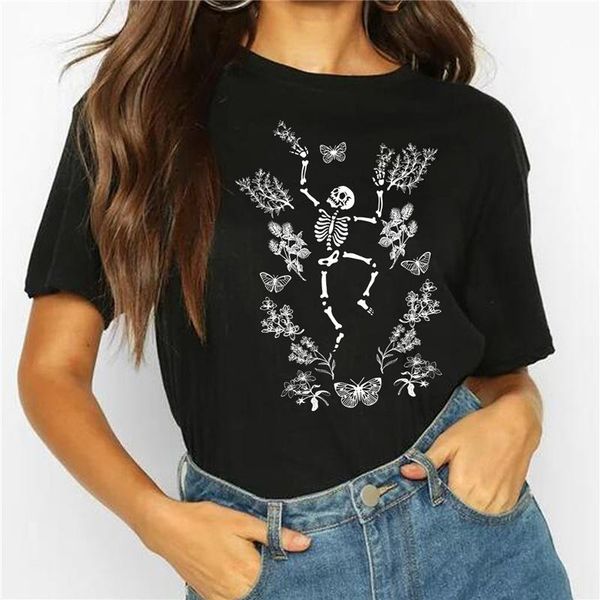 women's t-shirt skeleton dacing with butterflies in flower funny printing tee shirtswomen cotton short sleeve printed, White
women's t-shirt skeleton dacing with butterflies in flower funny printing tee shirtswomen cotton short sleeve printed, White