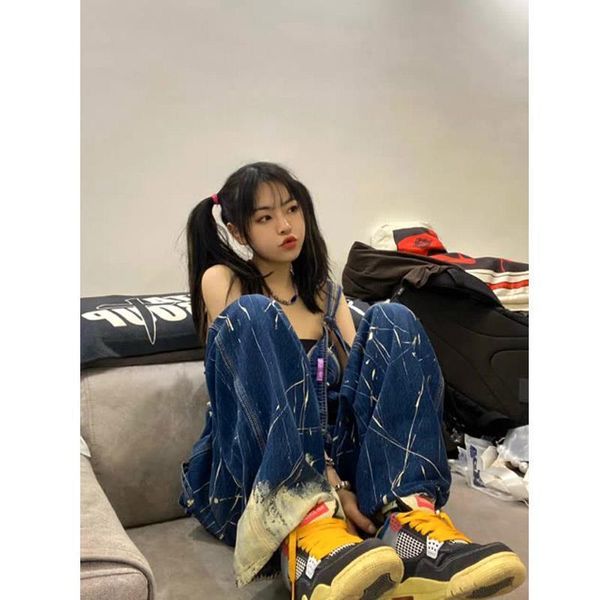 women's jeans splash ink denim suspenders pants autumn thin section high street tooling wide-leg mother, Blue
women's jeans splash ink denim suspenders pants autumn thin section high street tooling wide-leg mother, Blue