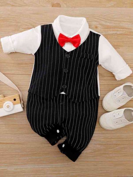 yierying baby bow collar striped 2 in 1 jumpsuit she, Blue